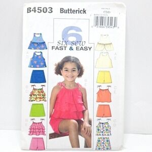 Butterick Sewing Pattern Girls‎ Top Skirt Shorts Easy B4503 Size CDD (2-3-4-5)